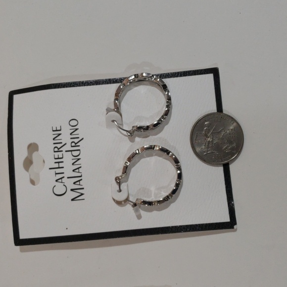 Catherine Malandrino Silver tone Twisted Design Hoop Earrings - Women's Jewelry - Picture 8 of 8